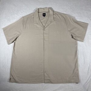NWT Gap Men's XXL Beige Linen Blend Relaxed Fit Short Sleeve Button Up Shirt